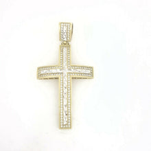 Load image into Gallery viewer, 10k two tone gold cross pendant cubic zirconia gift fine religious jewelry 8.6g
