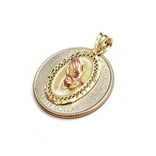 Load image into Gallery viewer, 10k two tone gold oval praying hands pendant charm diamond cut fine jewelry 1.8g
