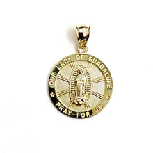Load image into Gallery viewer, 10k gold round virgin Mary Guadalupe pendant charm gift fine jewelry 0.86" 2.6g
