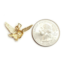 Load image into Gallery viewer, 14k yellow gold owl full body open wings pendant charm gift fine jewelry 2.5g
