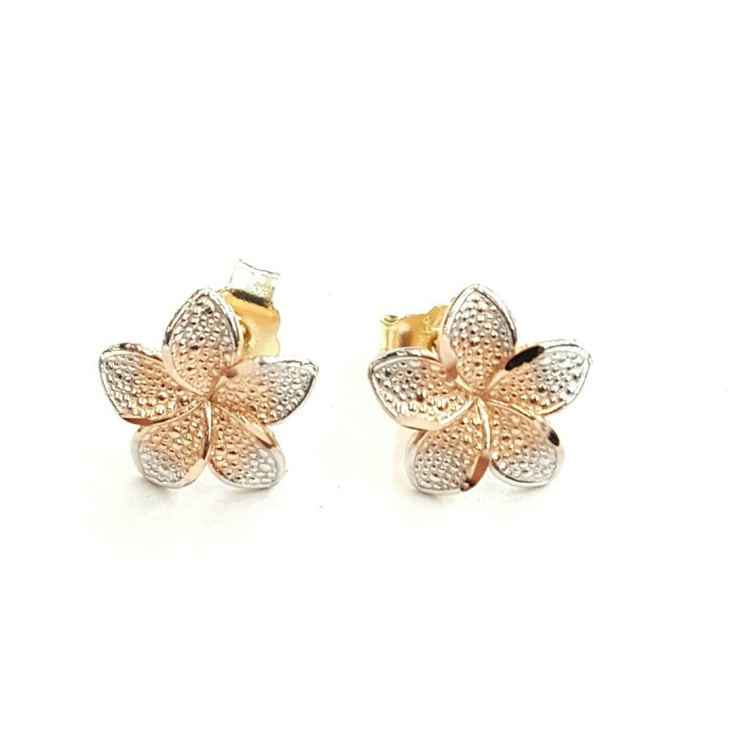 14k multi color Gold Hawaiian flower Earring jewelry Push Back Fastening 1.1g