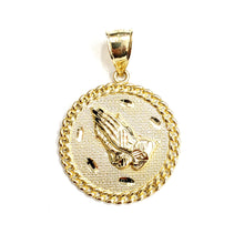 Load image into Gallery viewer, 10k yellow gold round praying hands pendant charm fine gift jewelry 1.18" 6g
