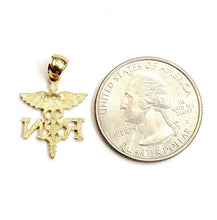 Load image into Gallery viewer, 14k yellow Gold RN caduceus medical sign nurse Pendant charm fine jewelry 1.5g
