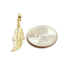 Load image into Gallery viewer, New 14k Yellow Gold solid feather Pendant Unisex gift fine jewelry 2.2g
