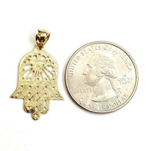 Load image into Gallery viewer, 14k yellow gold khamsa Hay hamsa hand lucky Jewish filigree pendant jewelry 1.7g

