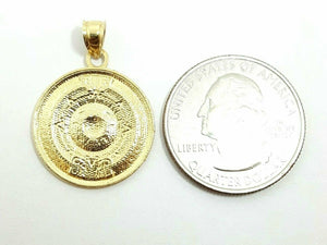 14k yellow solid Gold Aztec Mayan sun calendar pendant fine jewelry 0.81" 2.5g