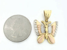 Load image into Gallery viewer, New 14k tri color solid Gold butterfly full body Pendant charm gift jewelry 4.2g
