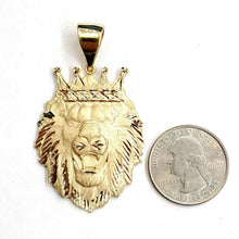 Load image into Gallery viewer, 14k yellow Gold lion head face with crown Leo zodiac fine Pendant charm 11.7g
