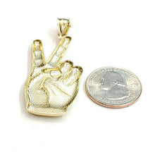 Load image into Gallery viewer, 10k yellow gold victory sign peace hand gesture pendant unisex diamond cut 4.9g
