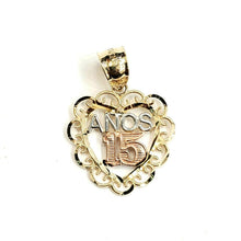 Load image into Gallery viewer, New 14k tri color Gold heart 15 años 15 years Pendant charm fine jewelry 1.3g
