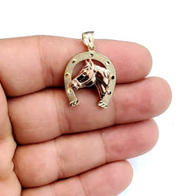 Load image into Gallery viewer, New 14k multi color Gold horseshoe Pendant lucky fine gift jewelry unisex 3.1g
