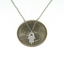 Load image into Gallery viewer, 14k white gold 0.08ct diamond khamsa hand Jewish necklace 18&quot; adjustable chain
