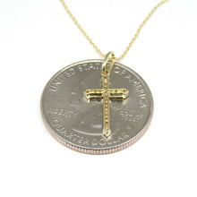 Load image into Gallery viewer, 14k yellow Gold 0.07Ct Round Diamond cross necklace pendant 18&quot; adjustable chain
