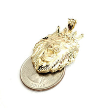 Load image into Gallery viewer, New 14k yellow Gold lion head face with crown Leo zodiac fine Pendant charm 6.9g
