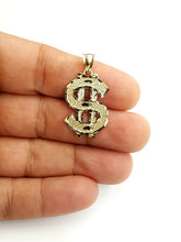Load image into Gallery viewer, New 10k yellow gold dollar sign diamond cut unisex lucky pendant charm gift 2.1g
