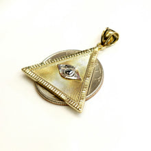 Load image into Gallery viewer, 14k two-tone gold triangle evil eye pendant charm gift fine jewelry unisex 3.8g
