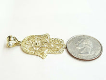 Load image into Gallery viewer, New 10k yellow gold khamsa hamsa hand lucky Jewish filigree pendant jewelry 2.8g
