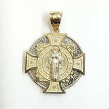 Load image into Gallery viewer, 14k gold two tone saint benedict san benito cross pendant religious jewelry 3.4g
