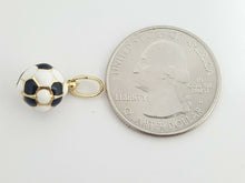 Load image into Gallery viewer, 14k yellow Gold enamel hollow soccer ball 3D Pendant charm 0.39" diameter 1.1g
