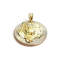 Load image into Gallery viewer, 14k yellow solid Gold tiger male head face Pendant diamond cut fine jewelry 2g
