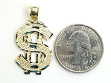 Load image into Gallery viewer, New 10k yellow gold dollar sign diamond cut unisex lucky pendant charm gift 2.1g
