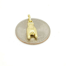 Load image into Gallery viewer, New 14K Yellow Gold 3D hollow Mano Cornuto horn Hand Sign Charm pendant 0.8g
