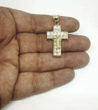 Load image into Gallery viewer, New 14k yellow gold cross Jesus pendant cubic zirconia religious jewelry 6g
