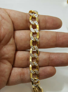 New Men's Women's 10K two tone Gold hollow Cuban Link bracelet 10.75mm 9" 17.3g