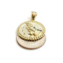 Load image into Gallery viewer, 10k yellow gold round praying hands pendant charm diamond cut jewelry 0.96" 4.1g
