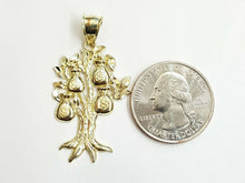 Load image into Gallery viewer, 10k yellow gold dollar sign money bag tree lucky pendant charm fine jewelry 2.5g
