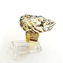 Load image into Gallery viewer, 10k yellow gold lion head zodiac Leo men&#39;s Ring diamond cut fine jewelry Size 9
