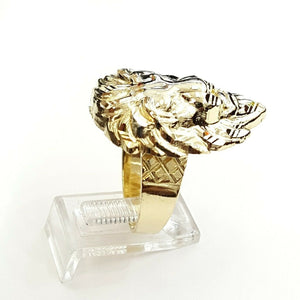 10k yellow gold lion head zodiac Leo men's Ring diamond cut fine jewelry Size 9