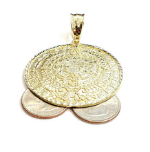 Load image into Gallery viewer, 10k yellow Gold solid Aztec Mayan sun calendar Azteca pendant gift 2.08" 18.2g
