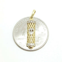 Load image into Gallery viewer, 14k gold two tone mezuzah shin jewish cubic zirconia pendant fine jewelry 1.3g
