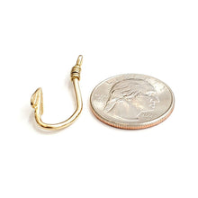 Load image into Gallery viewer, 14k Yellow Gold 3D fish hook Pendant slide charm fishing gift fine jewelry 2g
