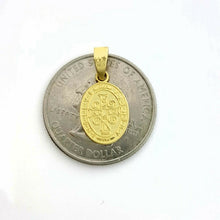 Load image into Gallery viewer, 14k gold two tone oval saint benedict san Benito pendant religious jewelry 1g
