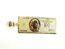 Load image into Gallery viewer, 14k yellow gold 100 dollar bill money lucky pendant charm fine jewelry 9.8g
