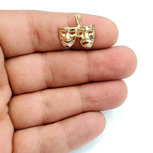 Load image into Gallery viewer, 14k yellow gold happy &amp; sad face theater act mask pendant fine jewelry 2.1g
