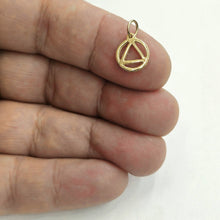 Load image into Gallery viewer, 14k yellow Gold Tiny Alcoholics Anonymous circle triangle AA Symbol Pendant 0.7g

