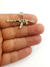 Load image into Gallery viewer, 10k yellow Gold AK-47 machine gun rifle Pendant charm fine jewelry zirconia 3.4g
