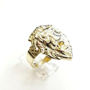 10k yellow gold lion head zodiac Leo men's Ring diamond cut fine jewelry Size 9