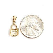 Load image into Gallery viewer, 14KT Yellow Gold tiny padlock with heart pendant charm gift Fine Jewelry 1.3g
