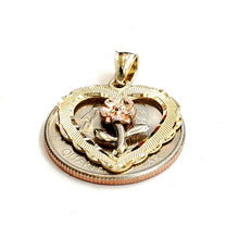 Load image into Gallery viewer, New 14k 3 color solid Gold heart rose flower Pendant charm fine love jewelry 2g
