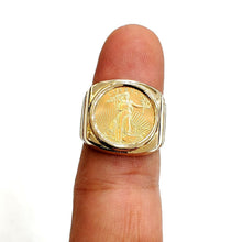 Load image into Gallery viewer, 14K Gold men's coin ring 12.9g 5 dollars 1/10 oz 22k American eagle size 10.25
