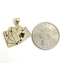 Load image into Gallery viewer, 14k yellow Gold 4 Aces playing cards pendant Vegas gambling fine jewelry 2g
