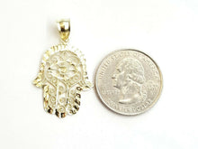Load image into Gallery viewer, 10k yellow gold khamsa hamsa hand lucky Jewish filigree pendant fine gift 2.1g
