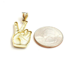 Load image into Gallery viewer, 10k yellow gold victory sign peace hand gesture pendant unisex shiny gift 2g
