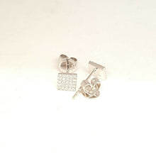 Load image into Gallery viewer, New 14k White Gold 0.11Ct Round Diamond square stud Earrings Push Back Fastening
