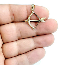 Load image into Gallery viewer, New 14k yellow Gold Bow and Arrow Hunting Pendant Charm gift fine Jewelry 1.6g
