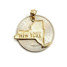 Load image into Gallery viewer, New 14k yellow gold New York outline map pendant charm gift fine jewelry 2.3g
